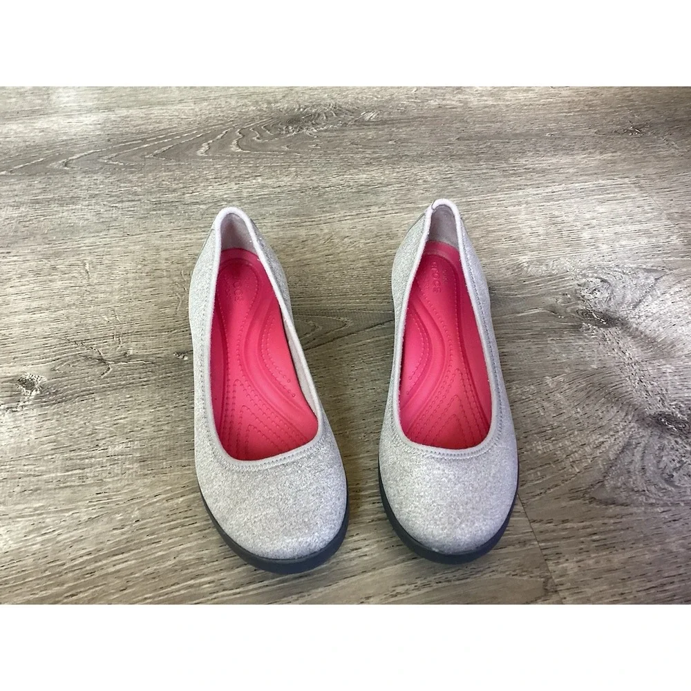 Crocs Shoes Women's Size 7 Heathered Gray Pull On Busy Day Ballet Wedge Casual